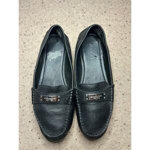 Coach Frederica Black Leather Driving Loafers Women’s 8.5 Silver Logo Badge